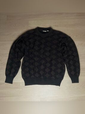 Giorgio di Firenze Mens Black and Brown Textured Crewneck Vintage Sweater